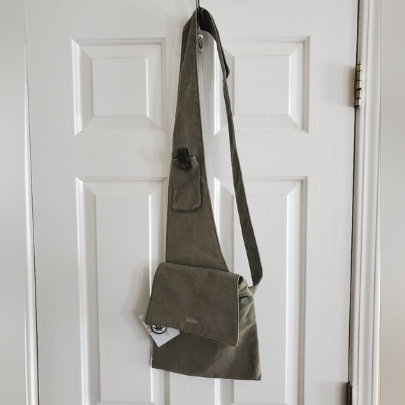 NWT Sativa Bags Hemp Cross Over Shoulder Bag In Khaki With Key Ring - Picture 1 of 12